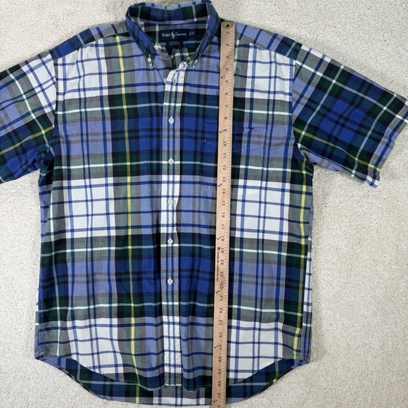 Ralph Lauren Men's Button Up Shirt Size Medium Big Shirt Short Sleeve Blue Plaid - Picture 4 of 8